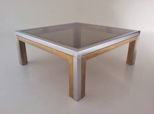 Zevi vintage coffee table, brass, chrome & glass, 1970`s ca, Italian